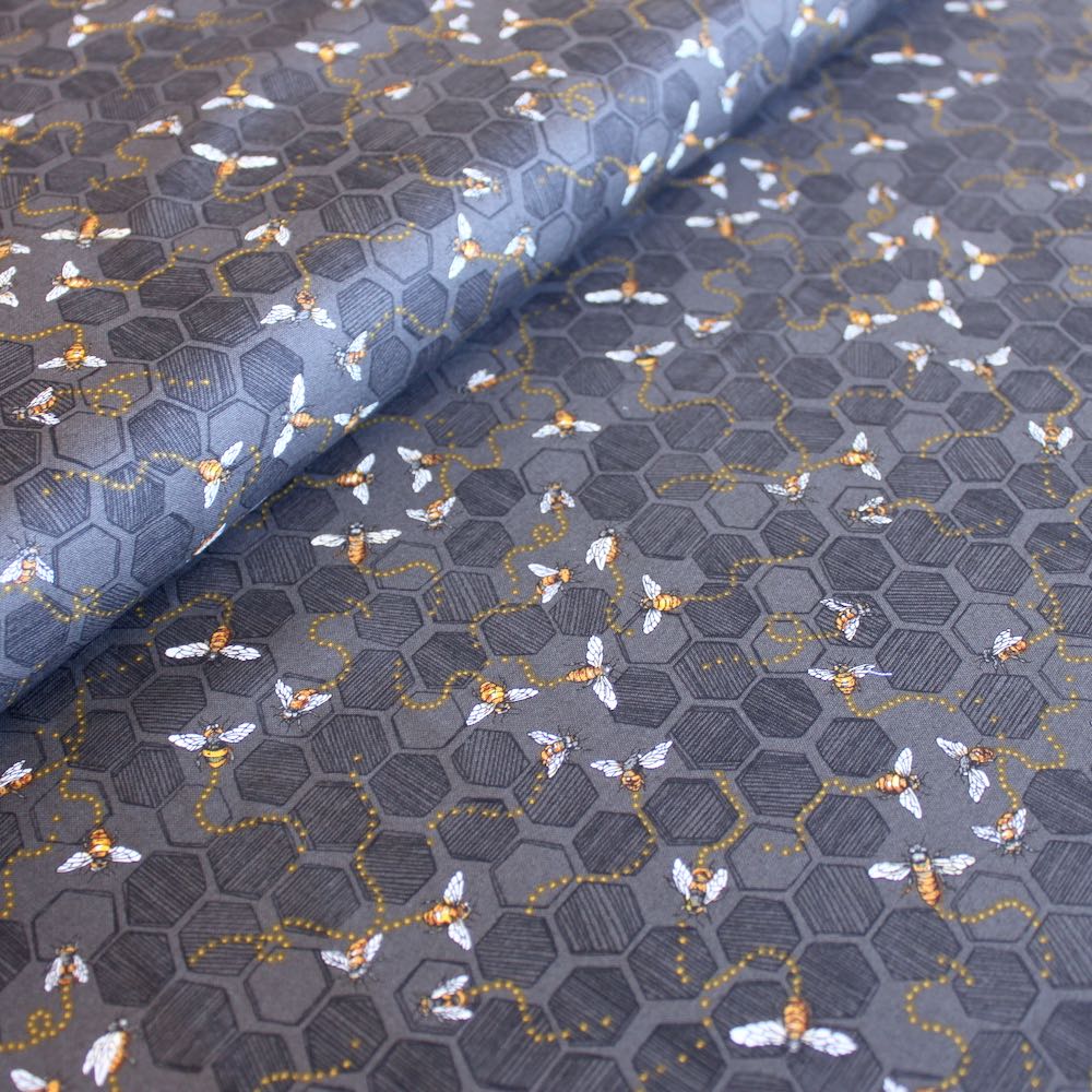 Bee Kind Honeycomb Bees Black - Frumble Fabrics