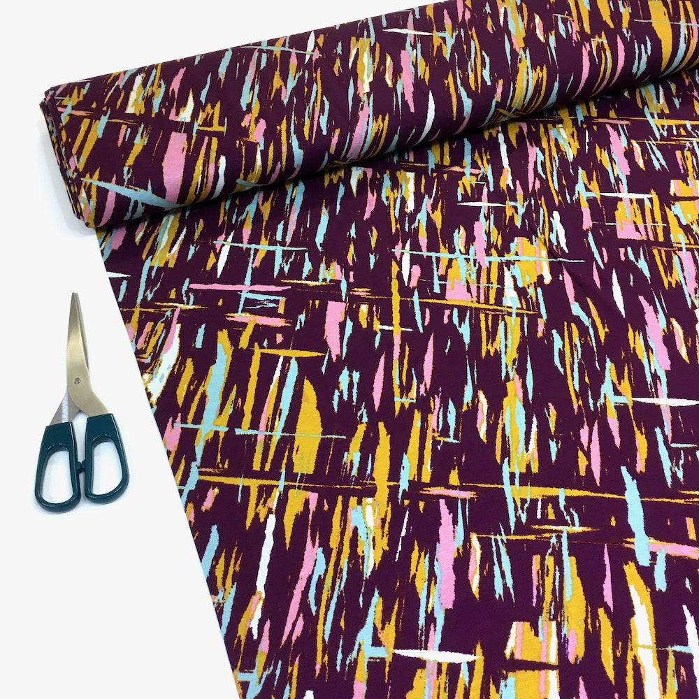 Artistic Shards Rayon Jersey Plum - Frumble Fabrics