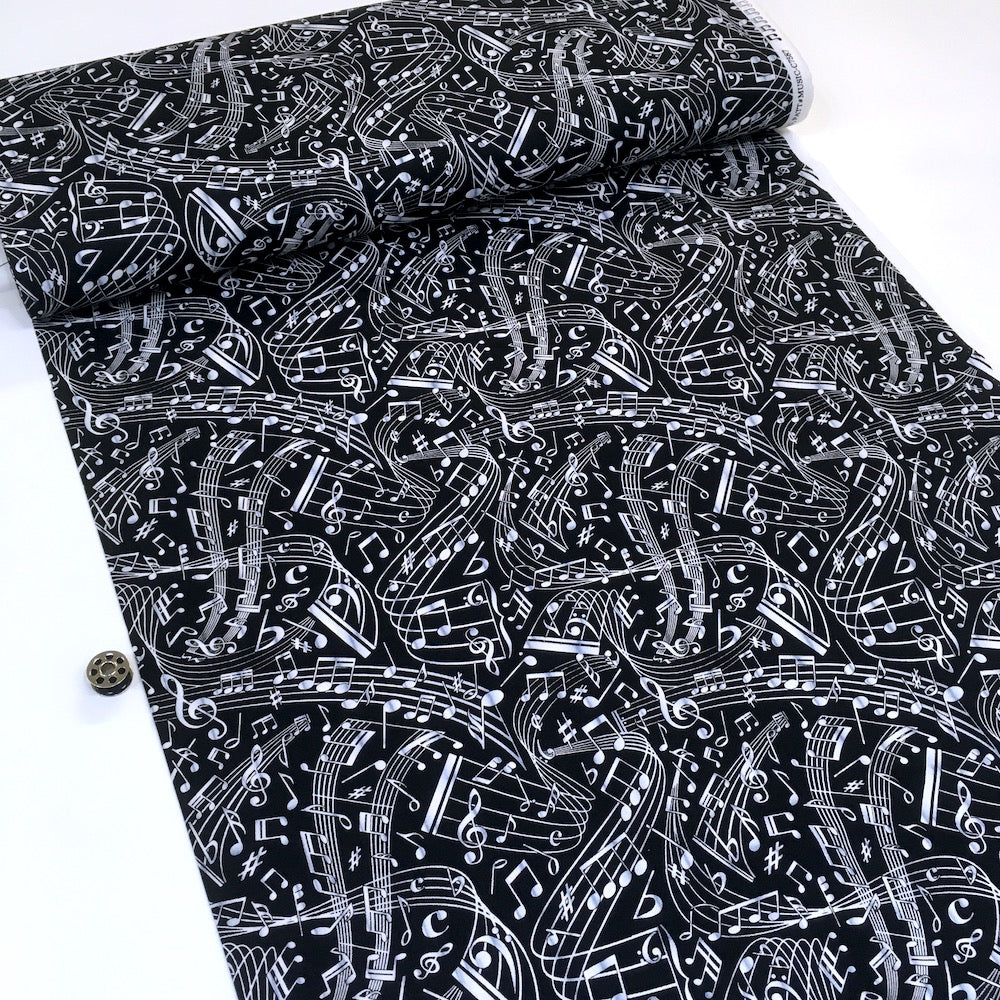 Swirling Music Notes Black - Frumble Fabrics