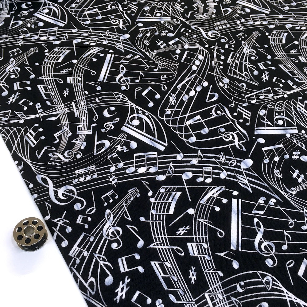 Swirling Music Notes Black - Frumble Fabrics