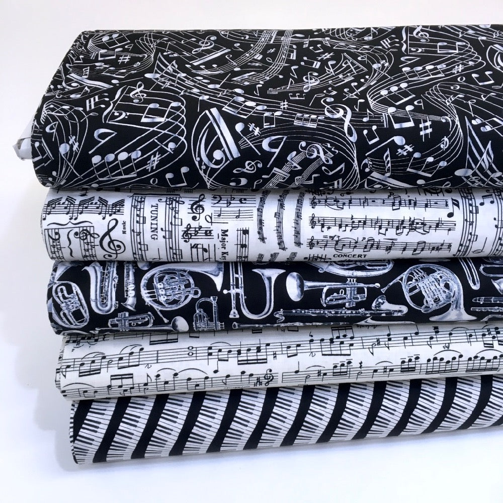 Swirling Music Notes Black - Frumble Fabrics