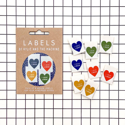 8 x Woven Labels - KATM Kylie And The Machine Labels - I LOVE LINEN (Multi Hearts)