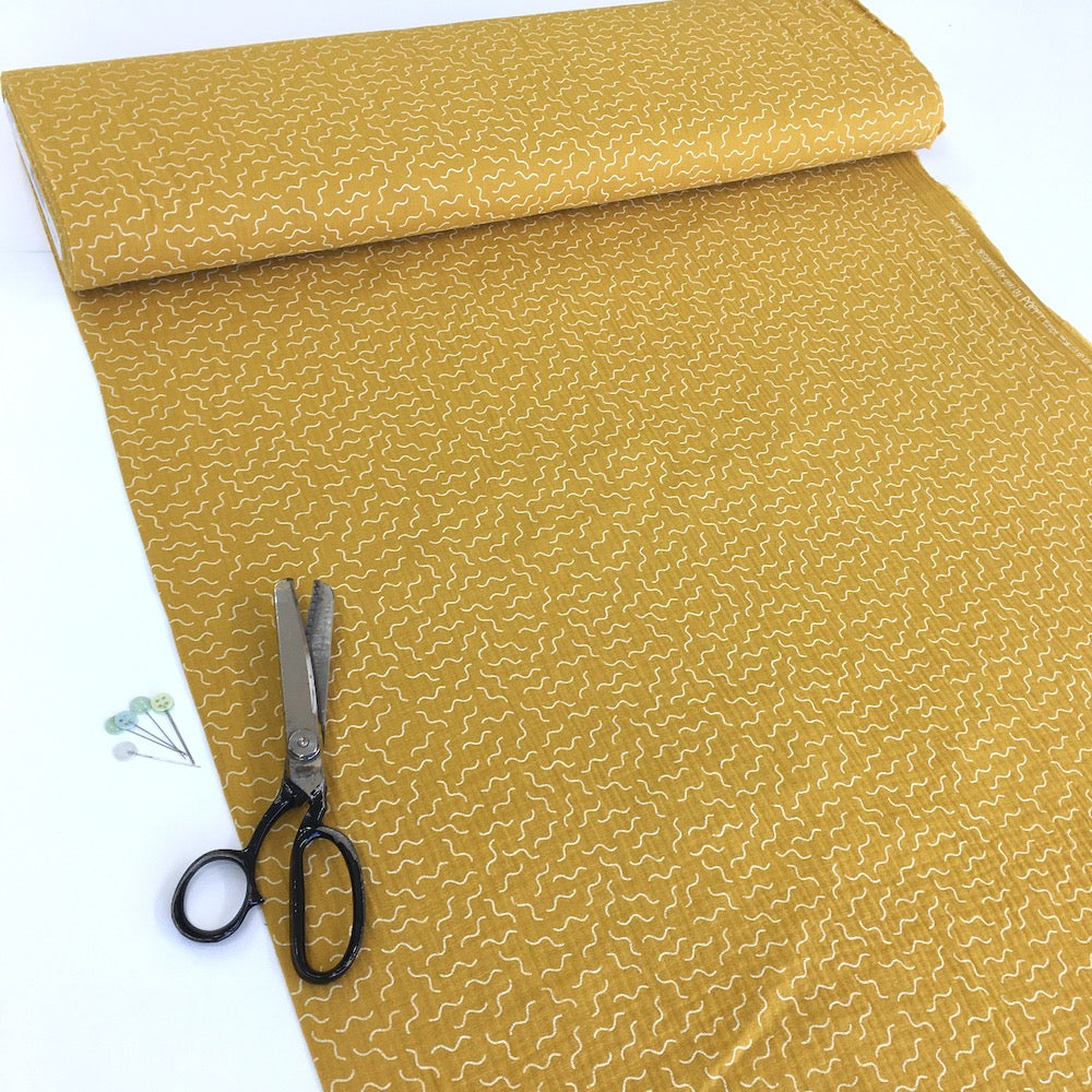 Squiggle Wiggles Double Gauze Mustard - Frumble Fabrics