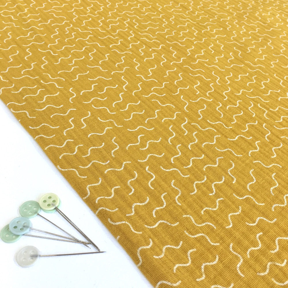 Squiggle Wiggles Double Gauze Mustard - Frumble Fabrics