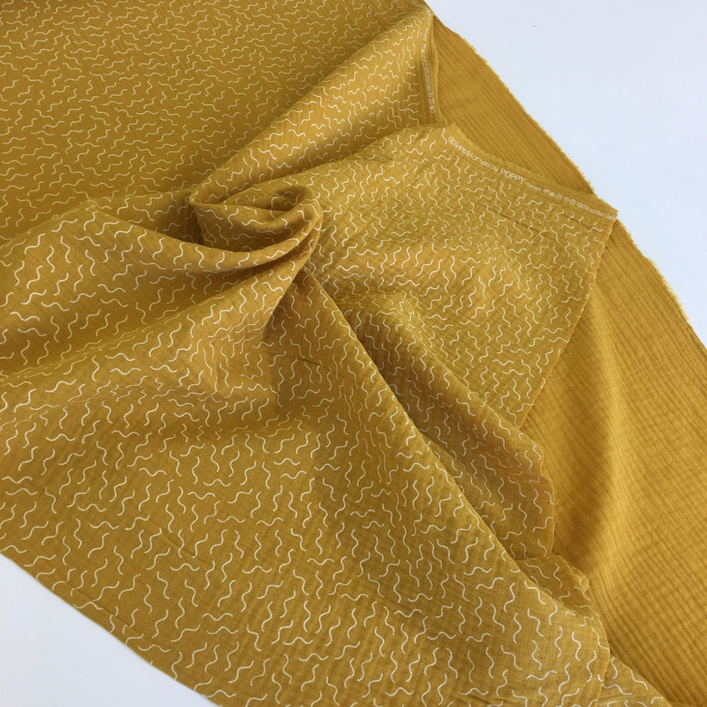 Squiggle Wiggles Double Gauze Mustard - Frumble Fabrics