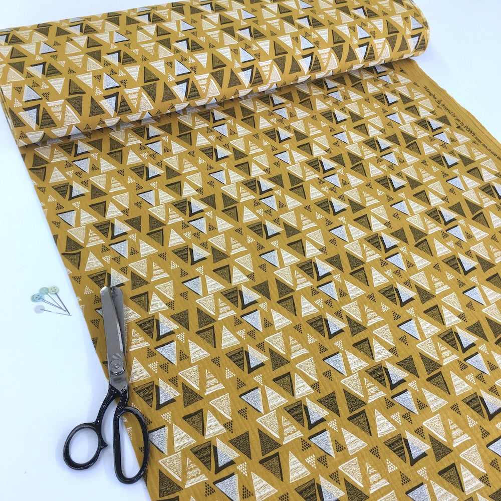 Triangle Stamps Double Gauze Mustard - Frumble Fabrics