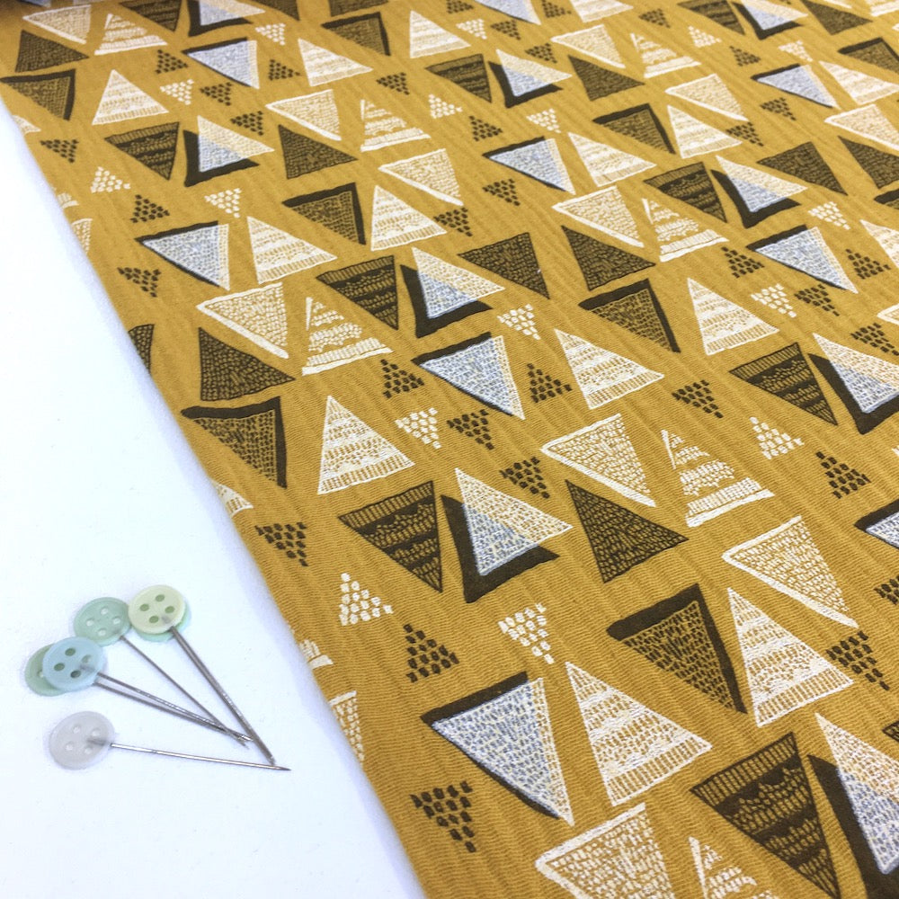 Triangle Stamps Double Gauze Mustard - Frumble Fabrics