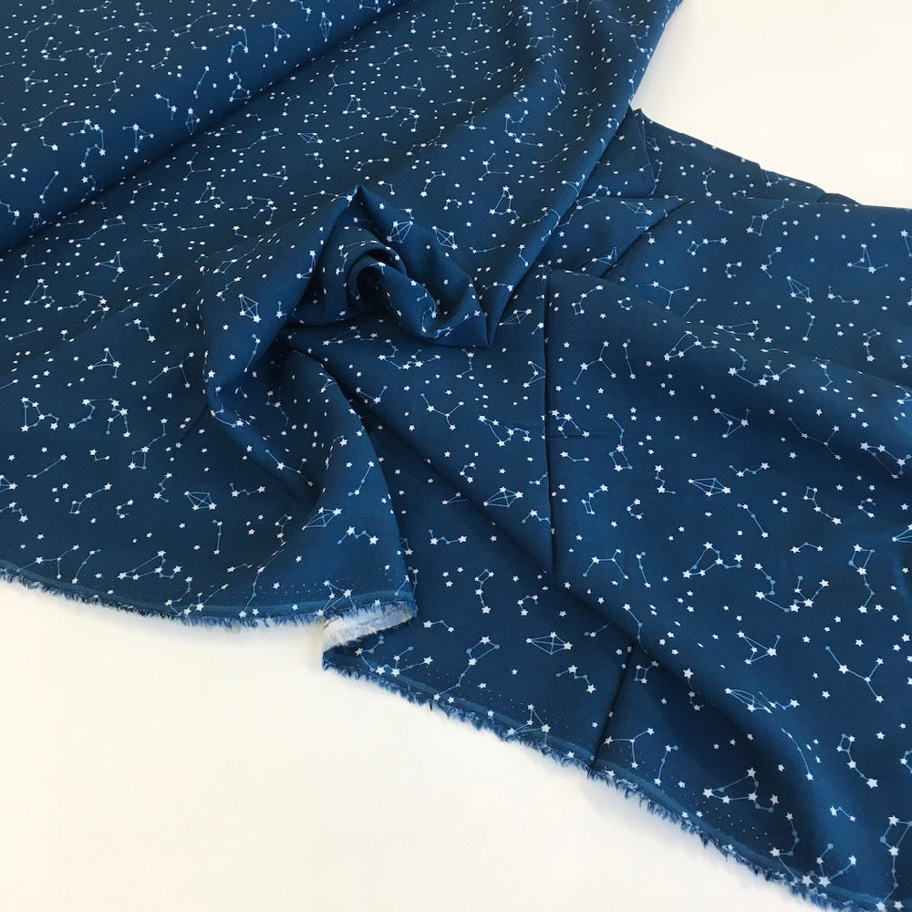 Night Sky Constellations Rayon Navy - Frumble Fabrics