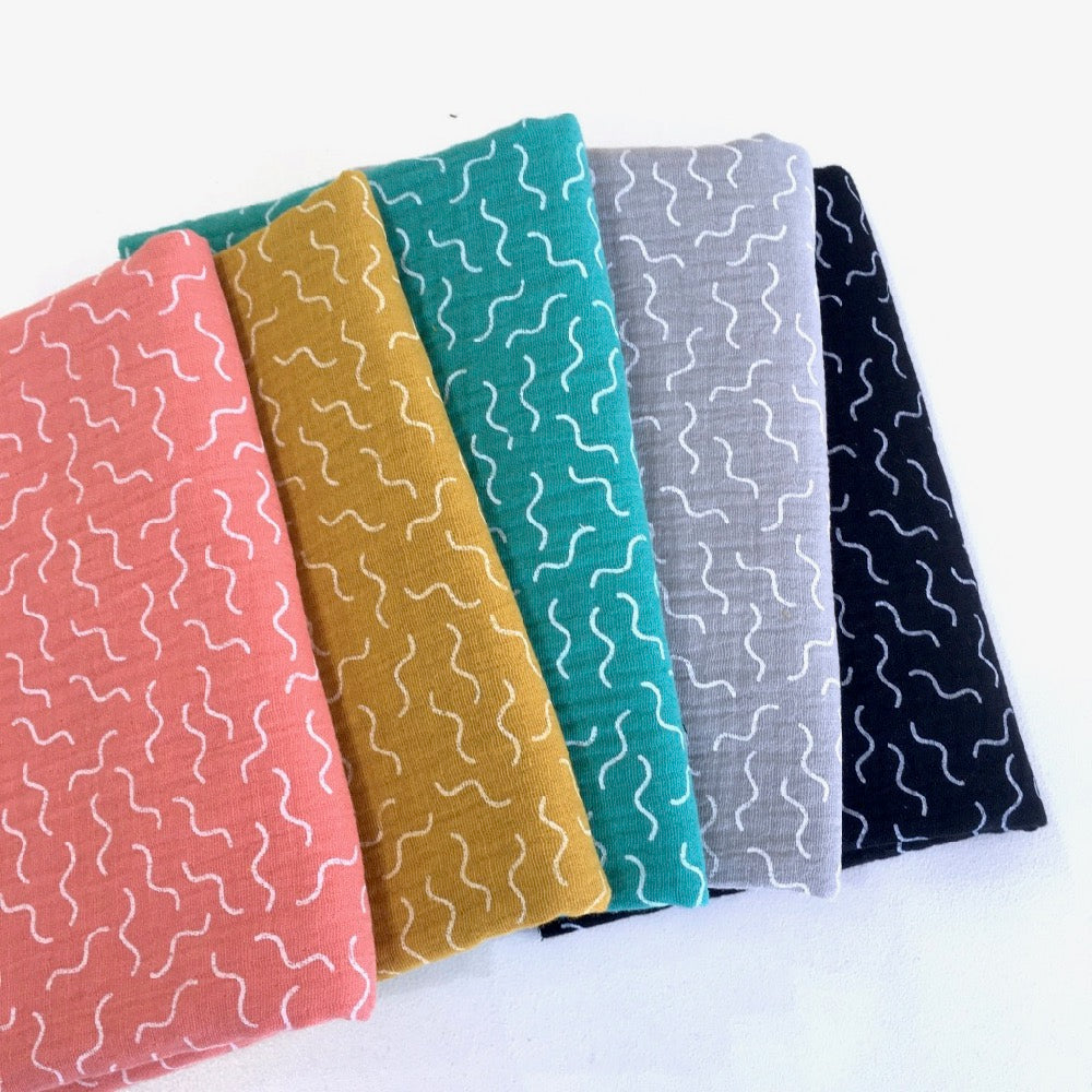 Squiggle Wiggles Double Gauze Mustard - Frumble Fabrics