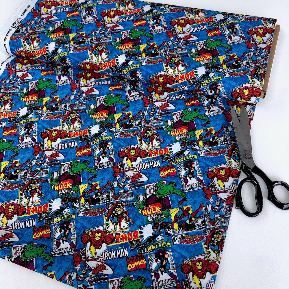 Quilting Cotton - Marvel - Comic Burst Blue (Per Metre)