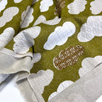 Cotton/Linen Canvas Hummingbird Geo Clouds Mustard Green