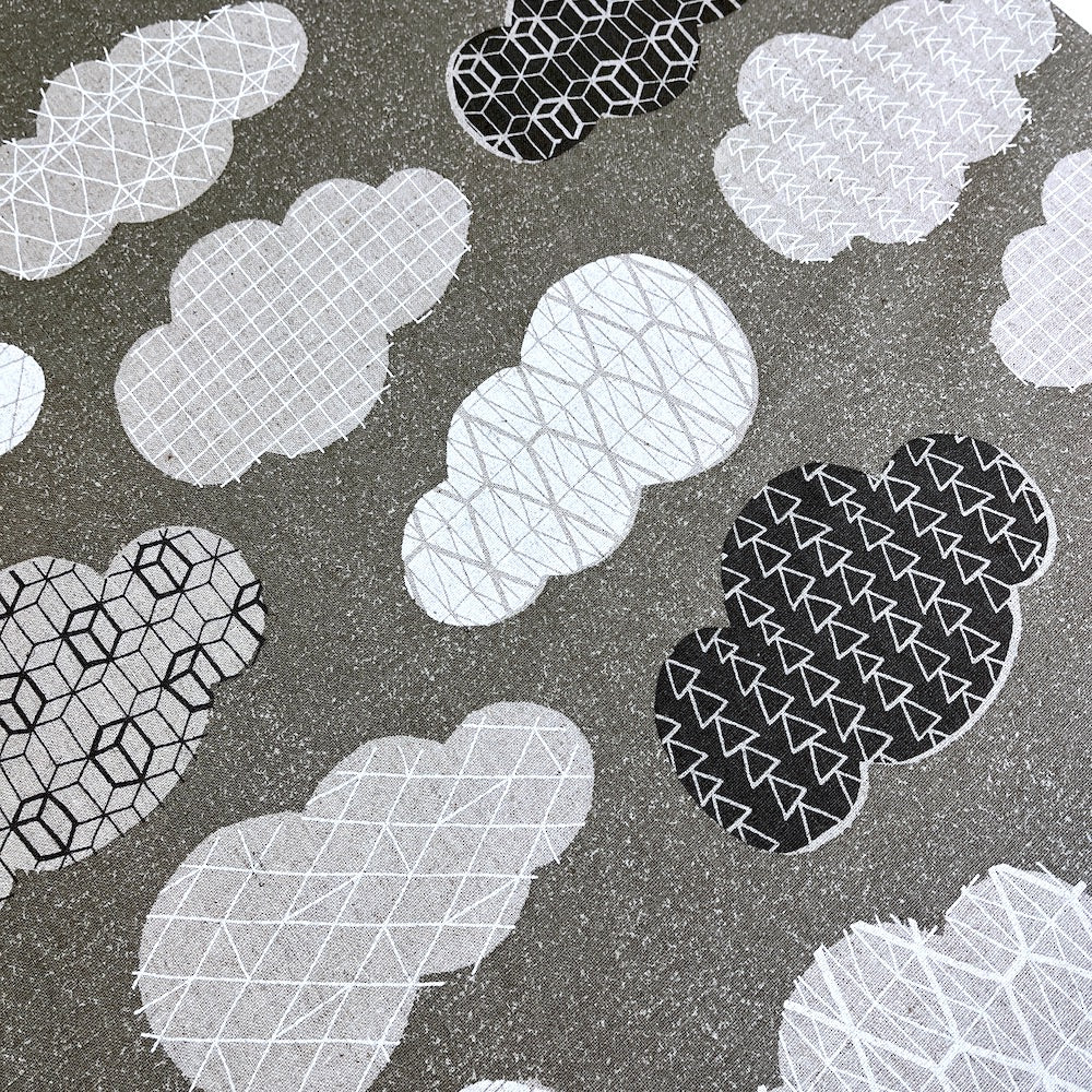 Cotton/Linen Canvas Hummingbird Geo Clouds Grey