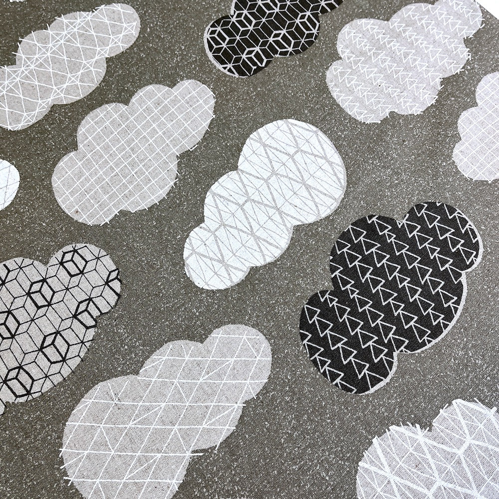 Cotton/Linen Canvas Hummingbird Geo Clouds Grey
