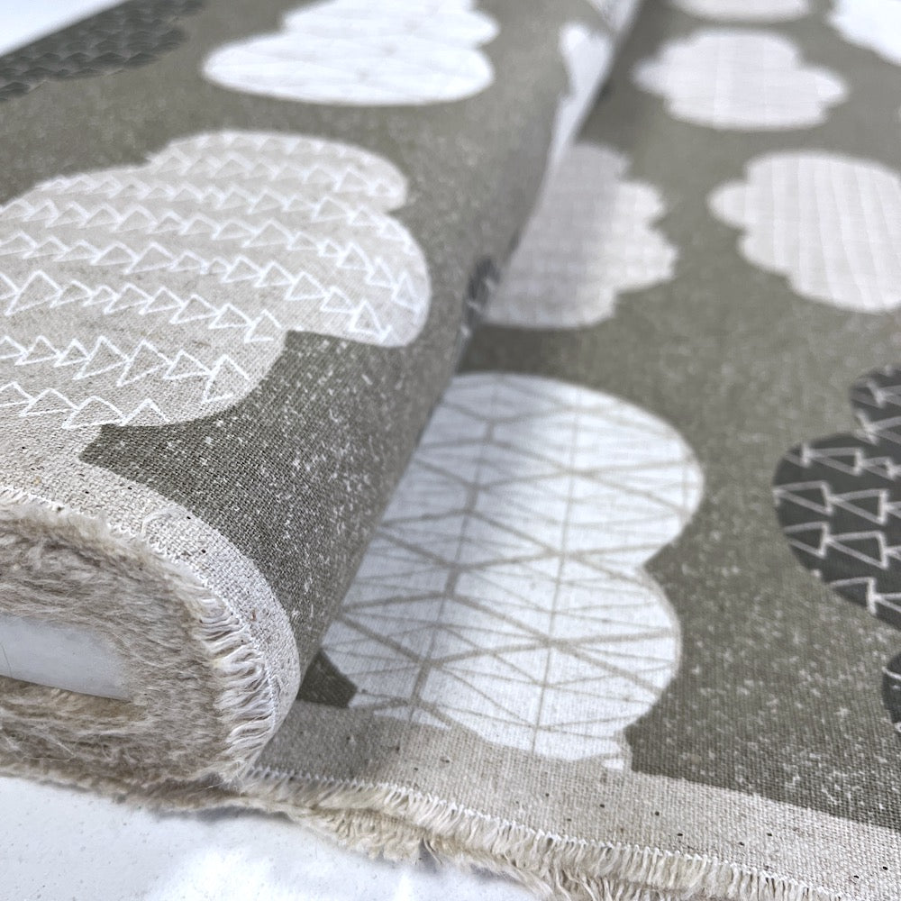 Cotton/Linen Canvas Hummingbird Geo Clouds Grey