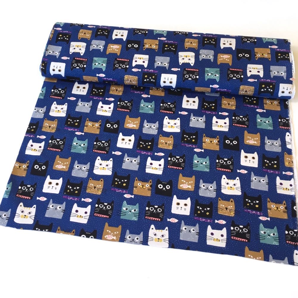 Cat Heads Canvas Cotton in Navy - Frumble Fabrics