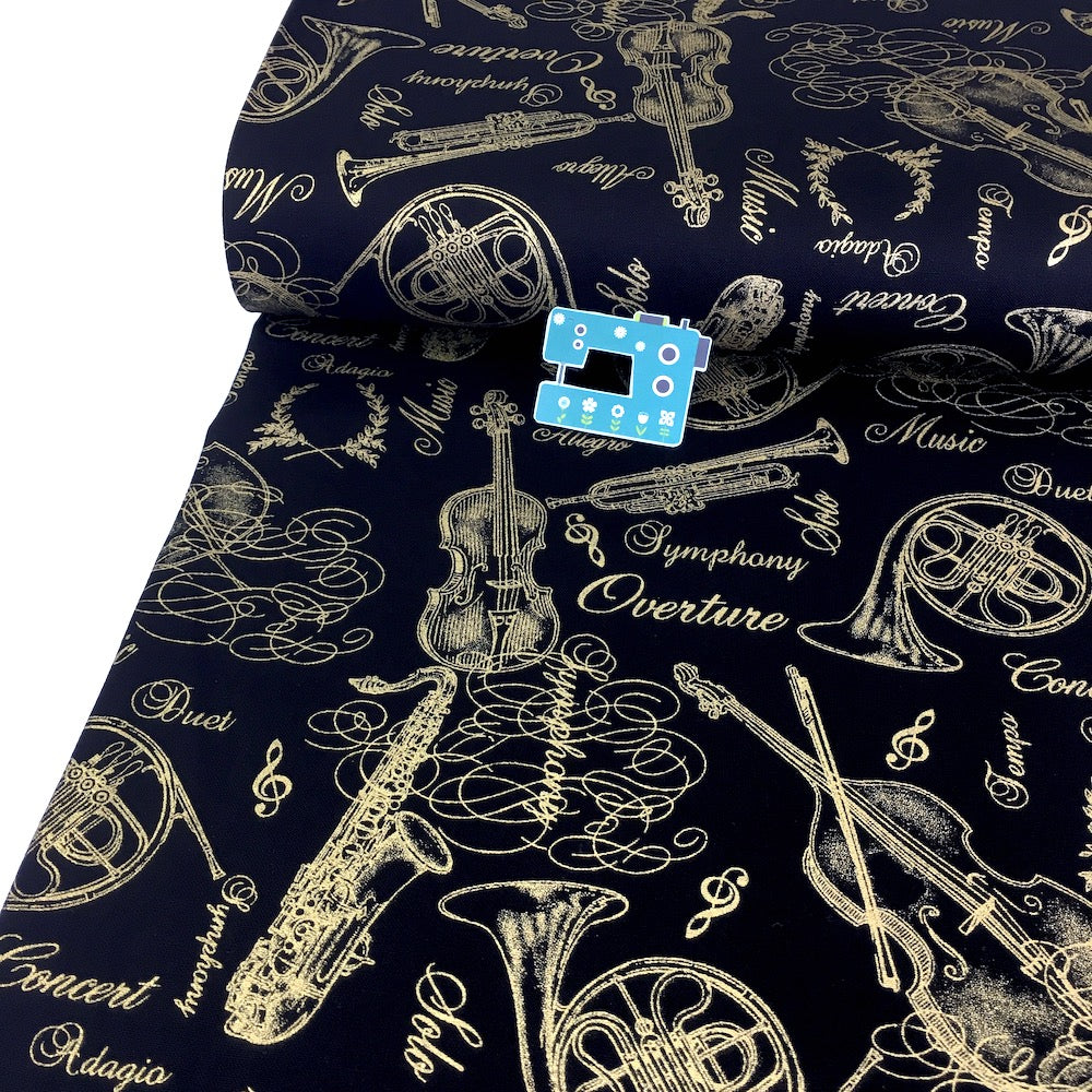 Timeless Treasures - Metallic Music Symphony - Black