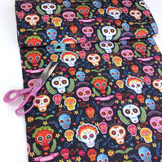 Michael Miller - La Vida Loca - Sugar Skulls Charcoal Grey