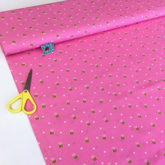 Remnant of Cute Bees - Cotton Poplin - Pink (125cm)