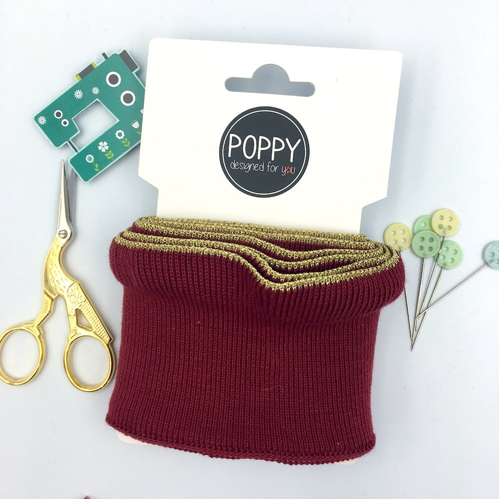 Cuffs by Poppy - Fluted Gold Glitter Wavy Edge in Burgundy