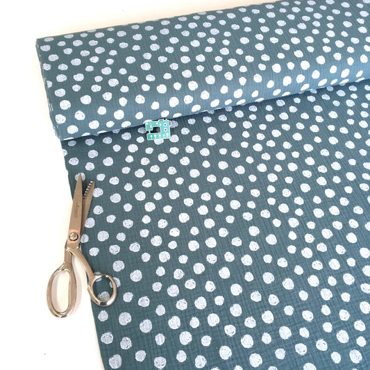 Remnant of Painted Dots - GOTS Double Gauze - Dusty Teal (200cm)