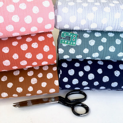 Remnant of Painted Dots - GOTS Double Gauze - Dusty Teal (200cm)