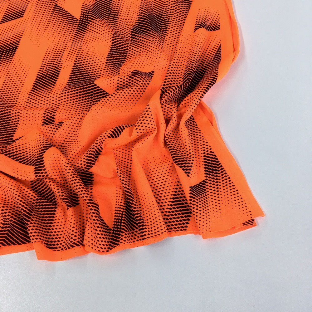 Dry Fit Sports Technical Jersey Geo Fluorescent Orange - Frumble Fabrics