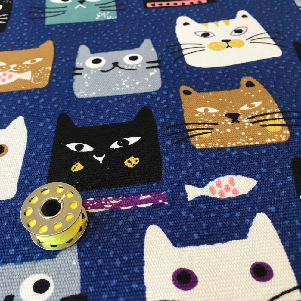 Cat Heads Canvas Cotton in Navy - Frumble Fabrics