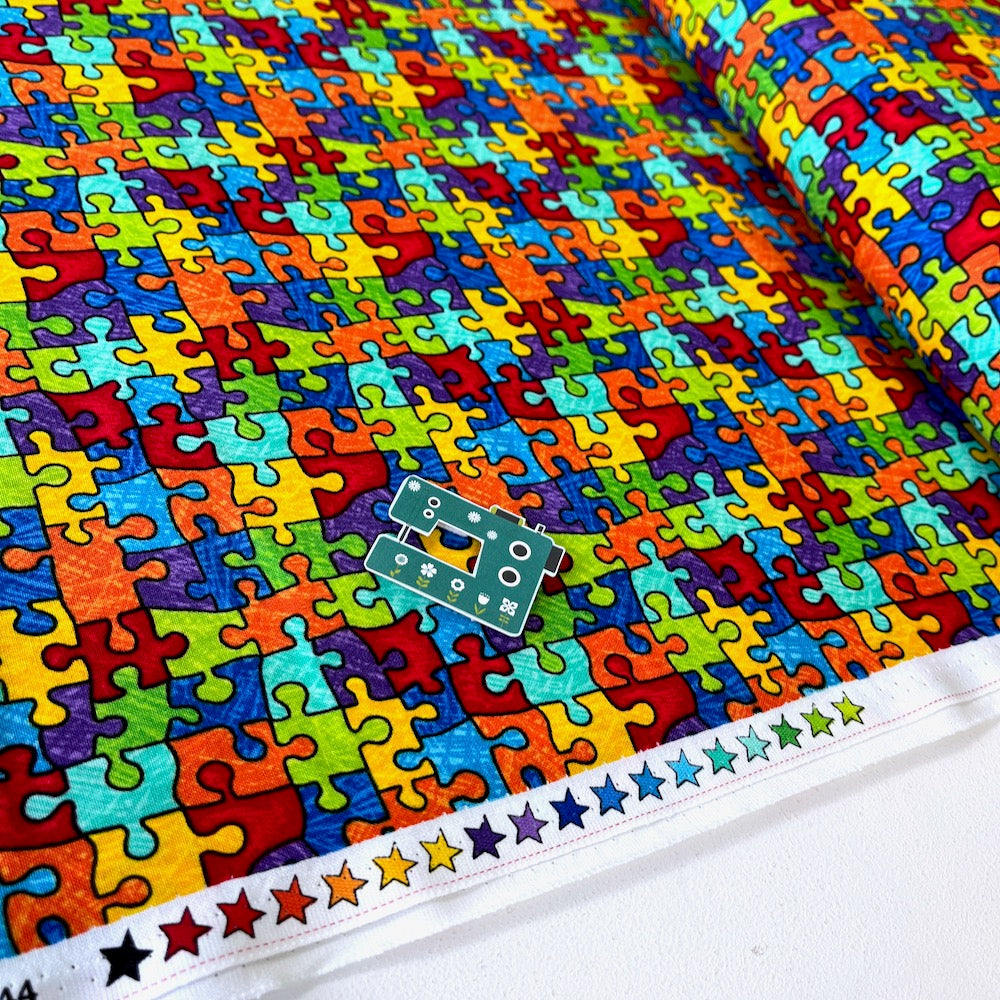 Timeless Treasures Fabric - Puzzle Pieces - Bright