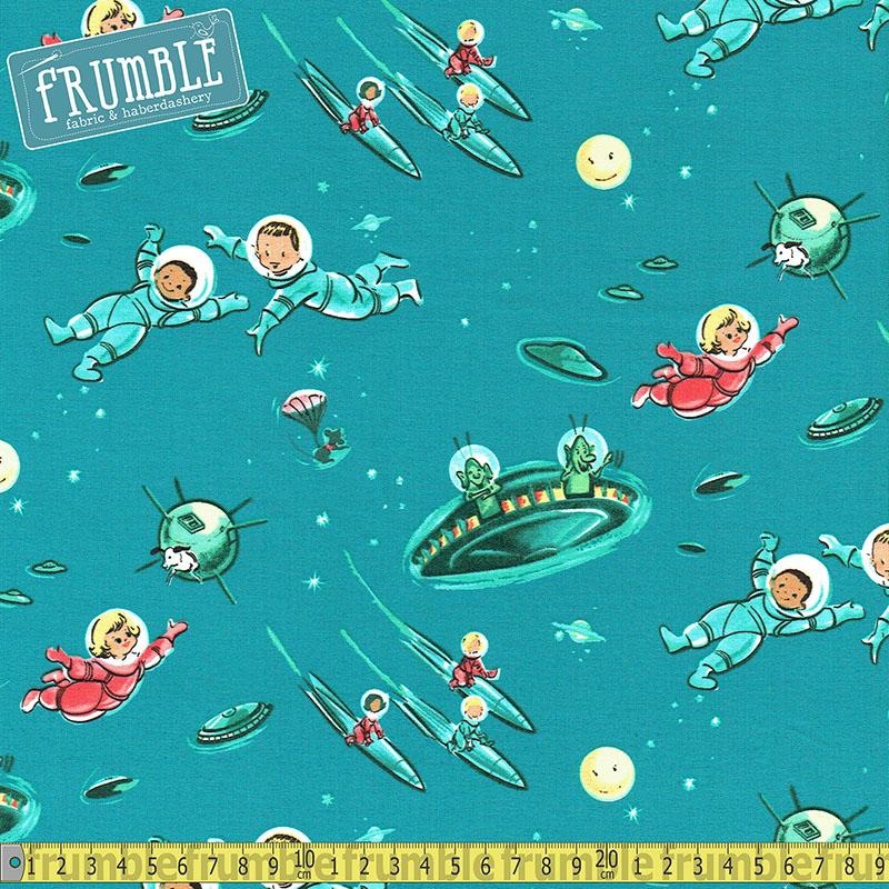 Rocket Kids Little Green Men Ozone - Frumble Fabrics