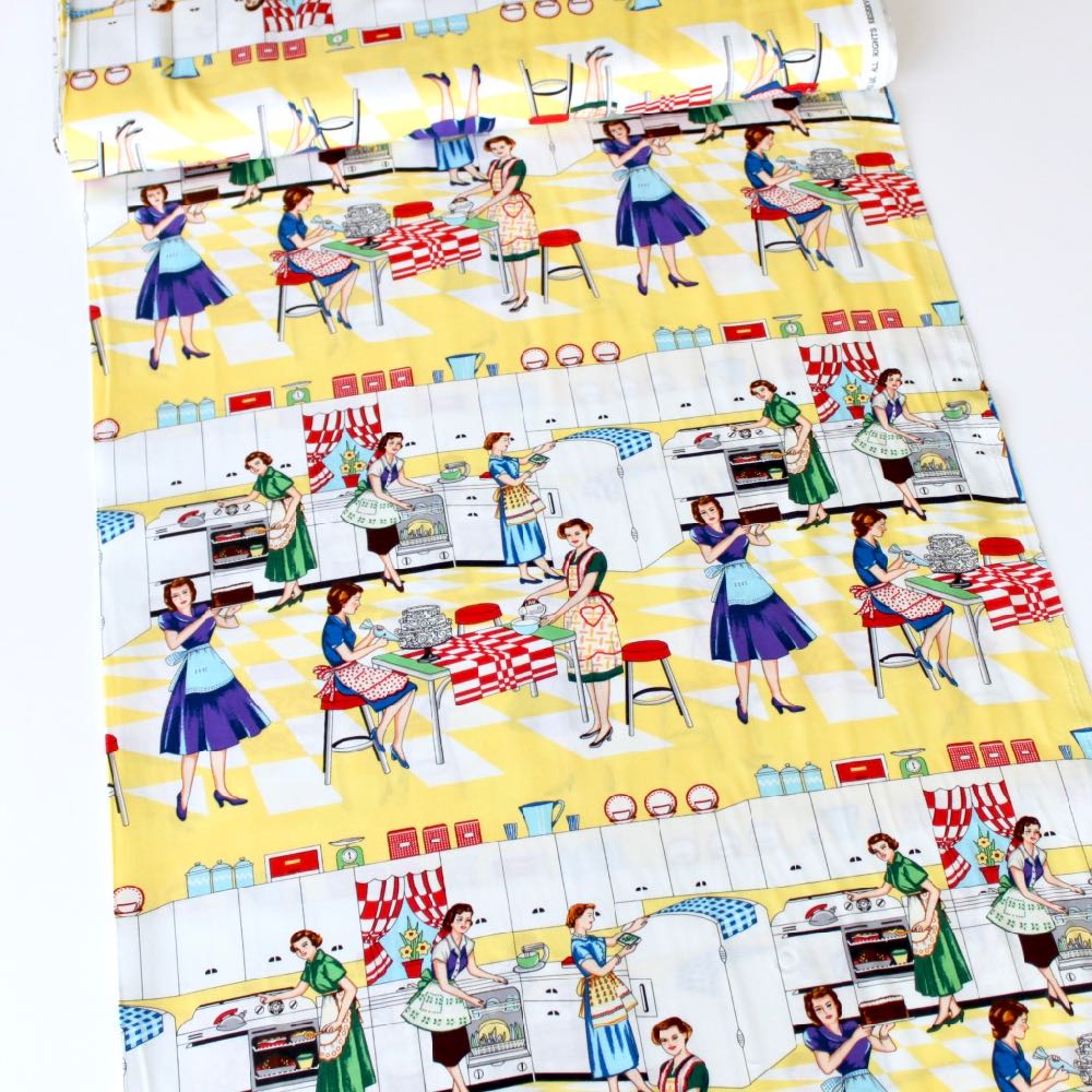 Michael Miller Home Ec Retro Kitchen 50s Pin Up Sewing Fabric