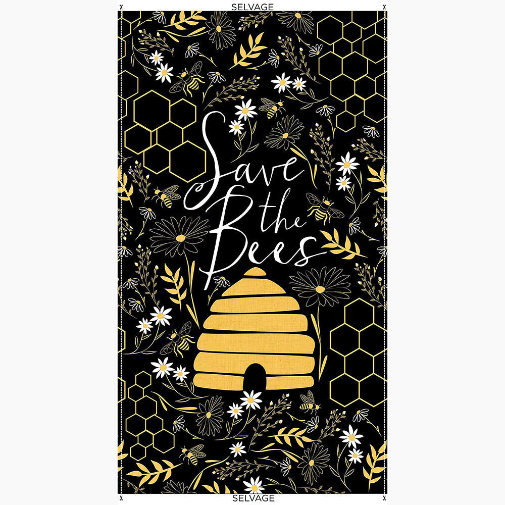 Timeless Treasures - Save The Bees - 24 Inch Panel Black