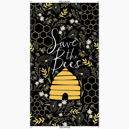 Timeless Treasures - Save The Bees - 24 Inch Panel Black