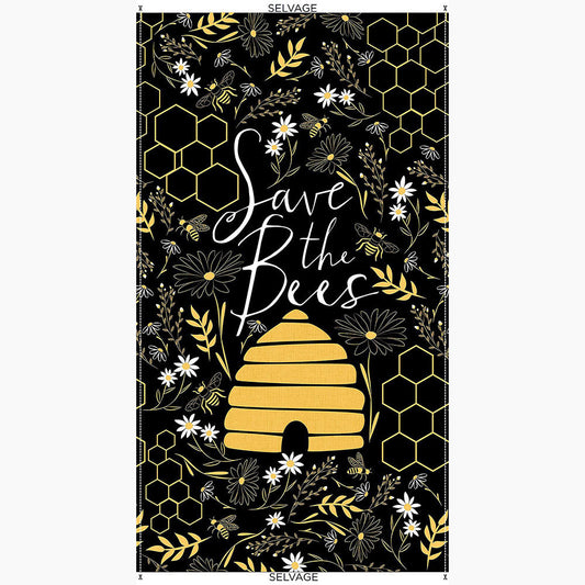 Timeless Treasures - Save The Bees - 24 Inch Panel Black