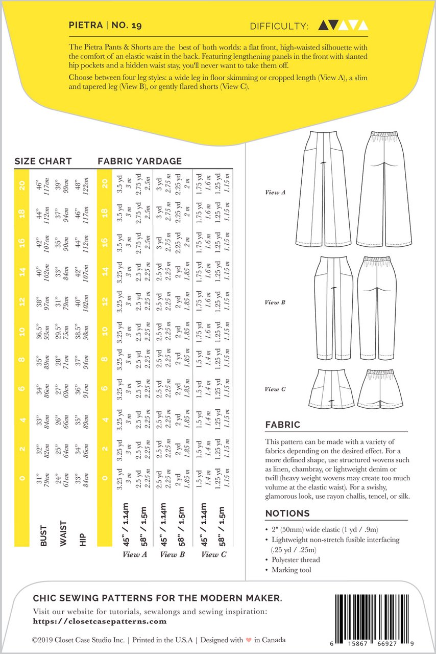 Pietra Pants & Shorts By Closet Case Patterns - Frumble Fabrics