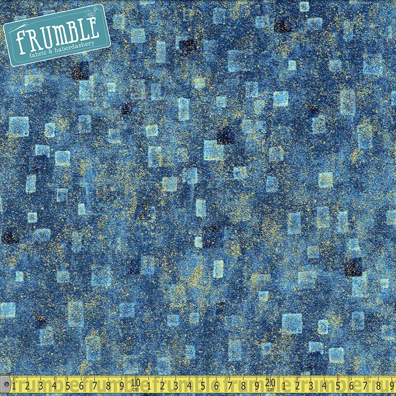 Gustav Klimt Squares Blue Metallic - Frumble Fabrics
