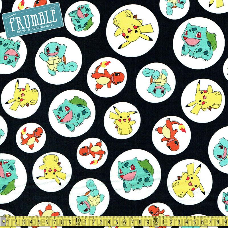 Pokemon Colour Characters In Circles Black - Frumble Fabrics