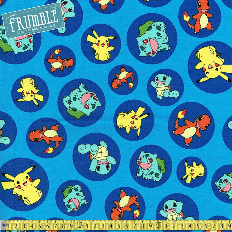 Pokemon Colour Characters In Circles Blue - Frumble Fabrics
