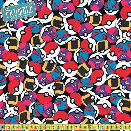 Pokemon Packed Poke Ball Black - Frumble Fabrics