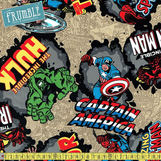 BOLT END: Marvel Comic Burst Tan (166cm Piece) - Frumble Fabrics