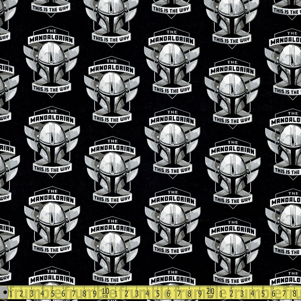 Quilting Cotton - Star Wars - Mandolorian Mando Helmet Black (Per Metre)