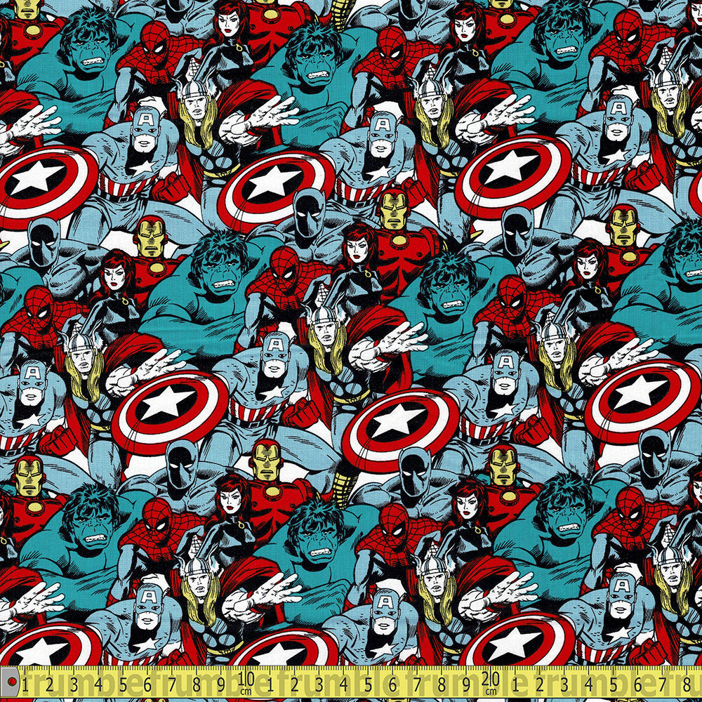 Quilting Cotton - Marvel - Comic Pop Power Heroes Red (Per Metre)
