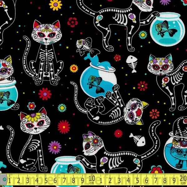 Day Of The Dead Kitty Black - Frumble Fabrics