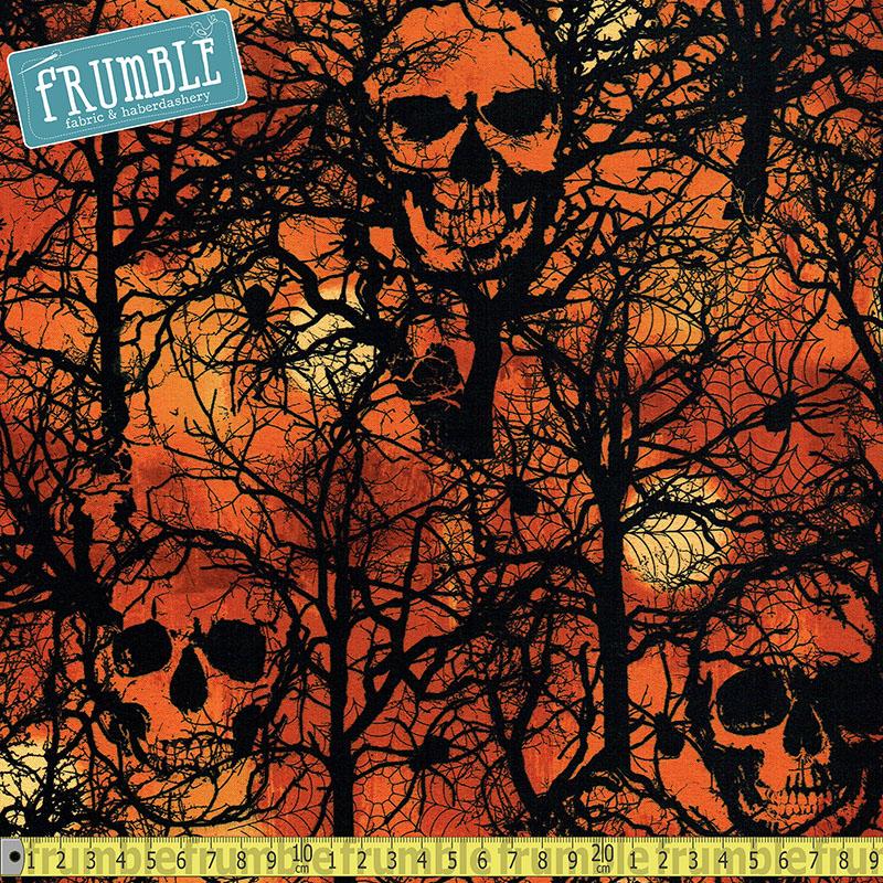 Skull & Spiders Orange - Frumble Fabrics