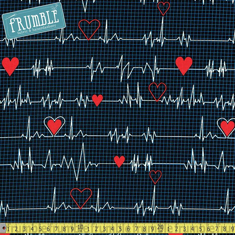 Calling All Nurses Heart Beat Navy - Frumble Fabrics