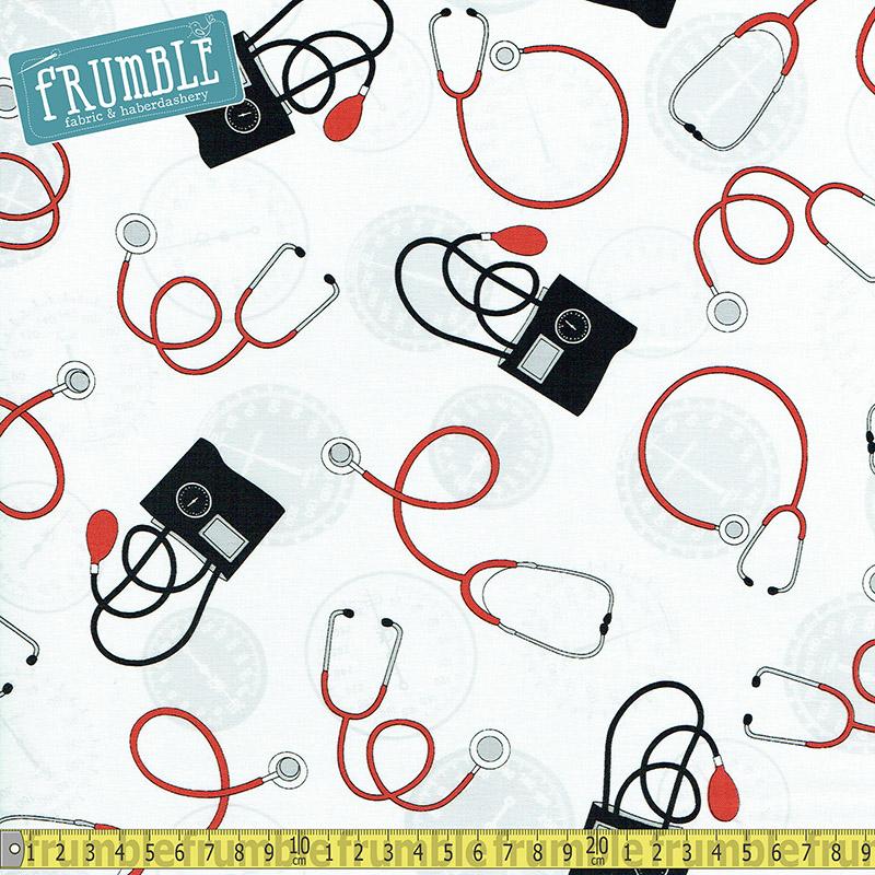 Calling All Nurses Stethoscopes White - Frumble Fabrics