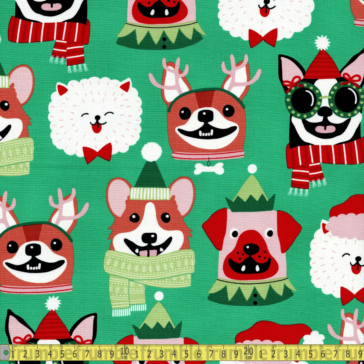 Alexander Henry - Christmas Time - Canine Christmas Green Sewing and Dressmaking Fabric