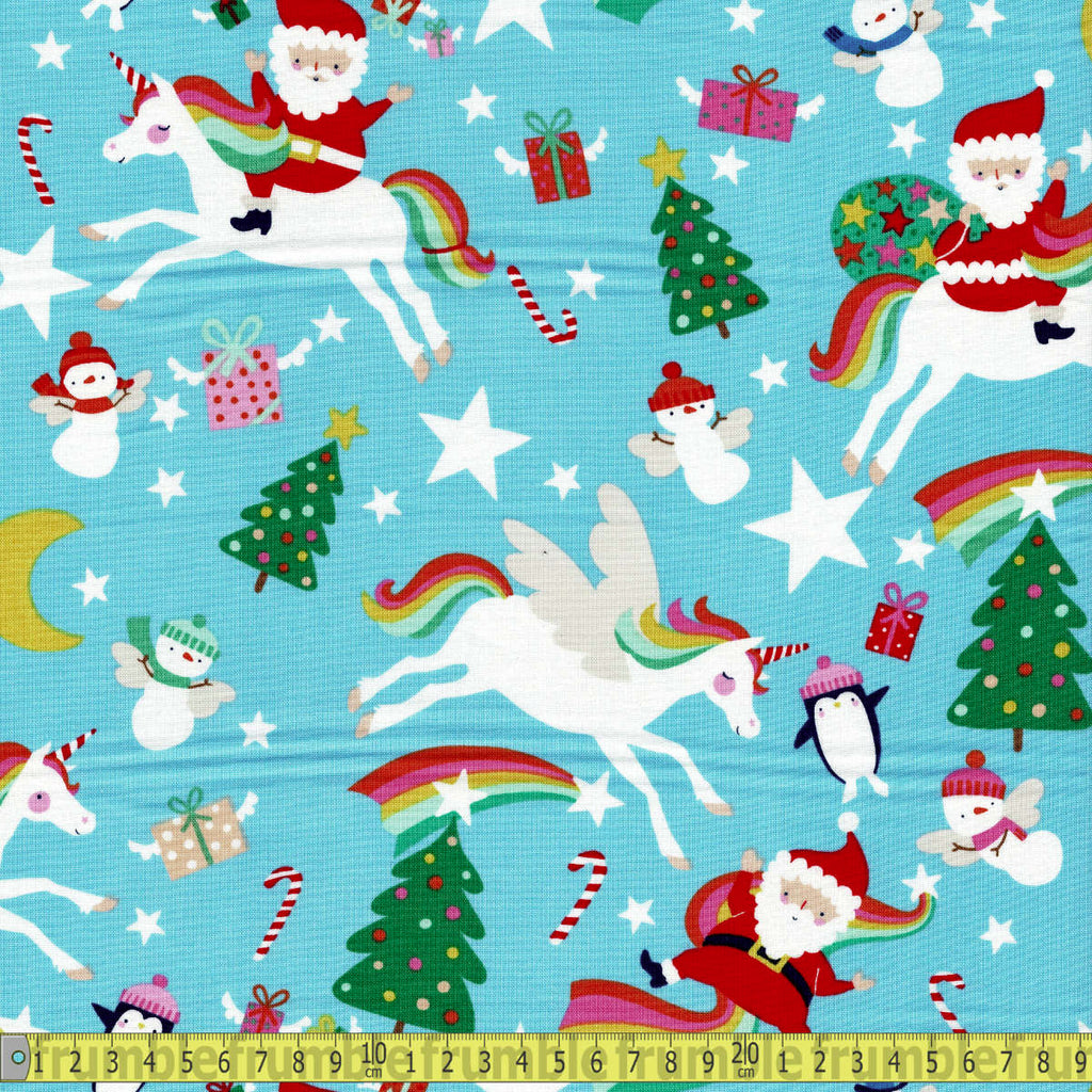 Alexander Henry - Christmas Time - Yuletide Unicorn Blue Sewing and Dressmaking Fabric
