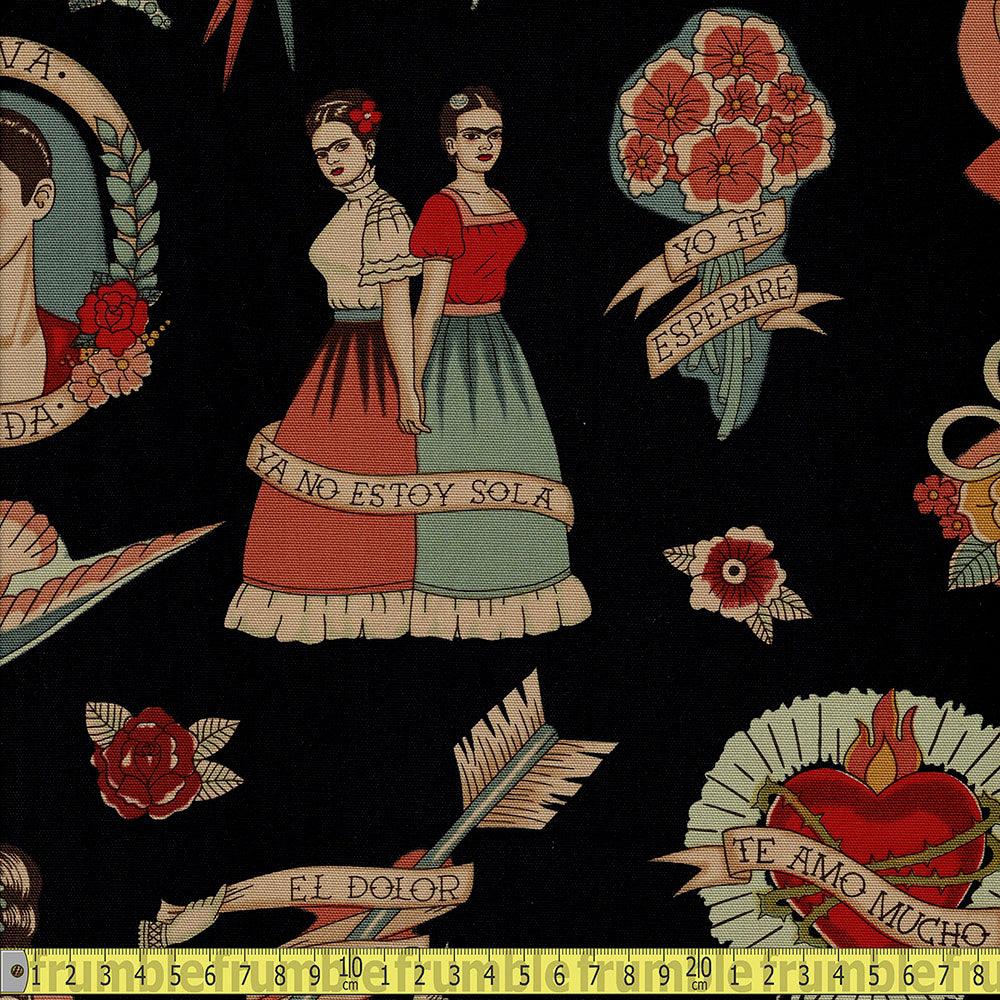 Alexander Henry - Deco Weight Canvas - Si Te Lloro Black Sewing and Dressmaking Fabric