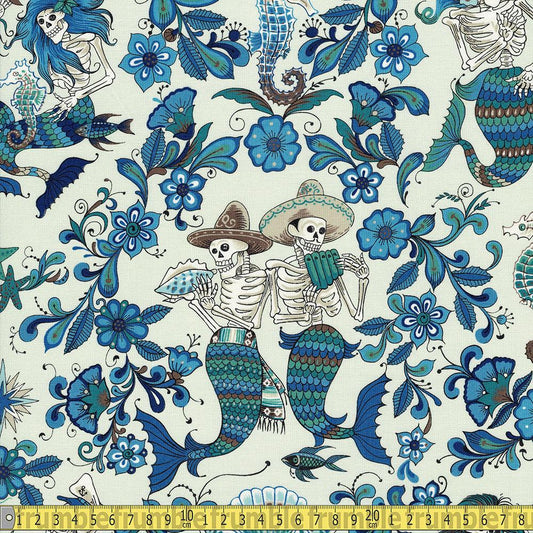 Alexander Henry - Folklorico - Esqueletos Del Mar Light Blue Sewing Fabric