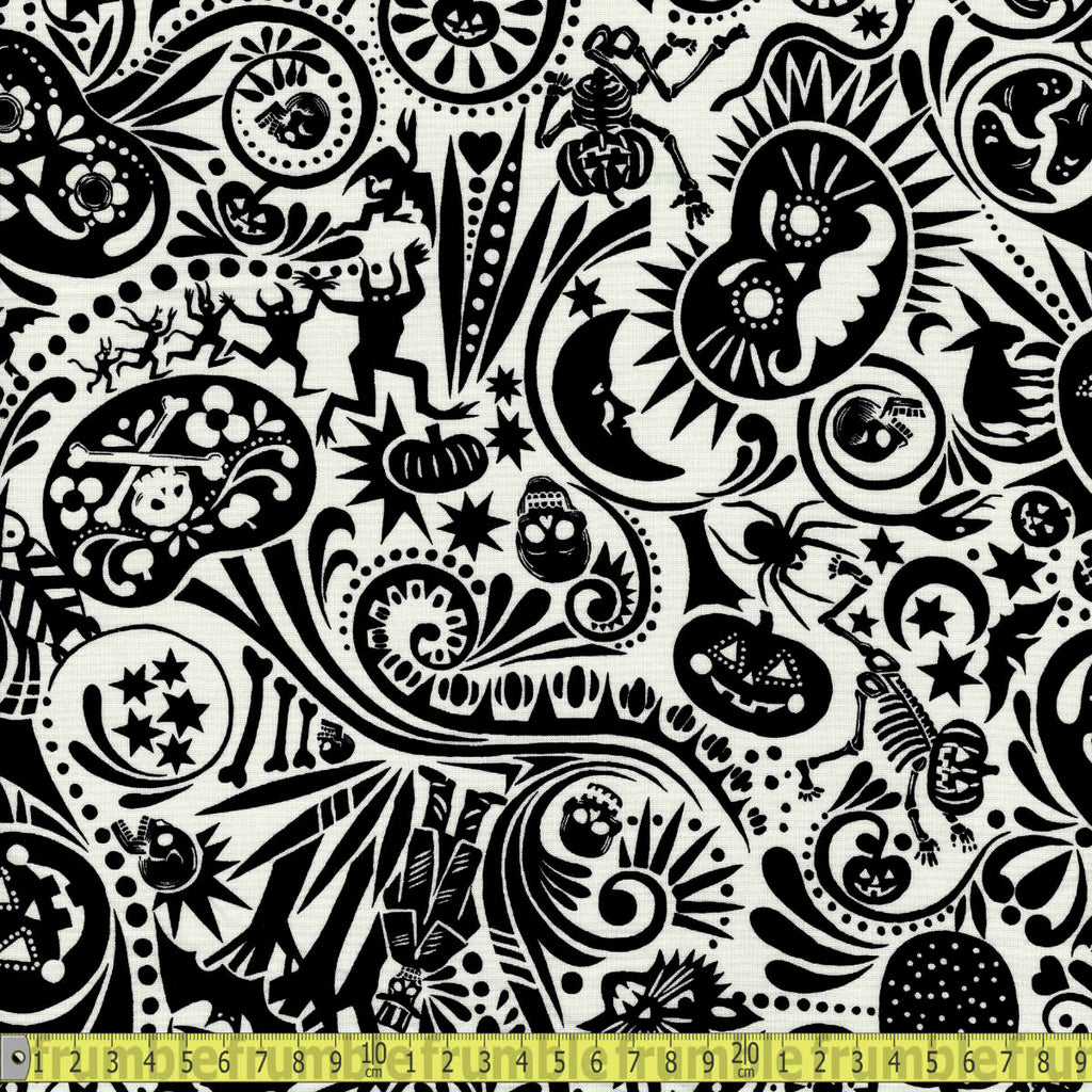 Alexander Henry - Haunted House - Midnight Muertos Bone White Sewing and Dressmaking Fabric